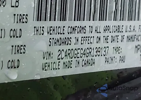 2016 Dodge Grand Caravan R/T из США, поврежденный, VIN 2C4RDGEG4GR139137